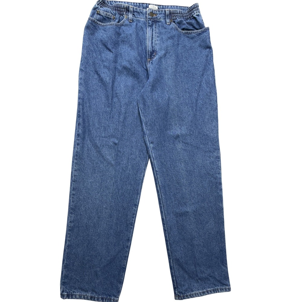 L.L. Bean Jeans Womens 34x29.5 Blue Flannel Lined Straight Relaxed High Rise 14